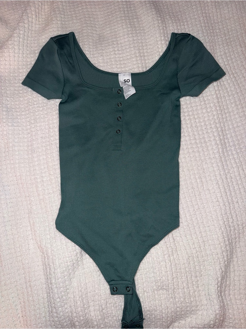SO Short Sleeve Scoop Neck Bodysuit in Teal Green